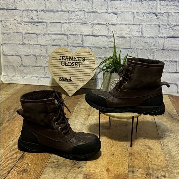 UGG Hilgard Men's 10.5‎ Brown Leather Ankle Shearling Vibram Snow Boot - Picture 3 of 12